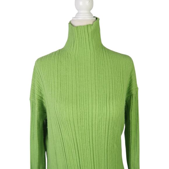 ZARA Lime Green Ribbed Knit Mockneck Midi Sweater Dress M - Picture 2 of 6